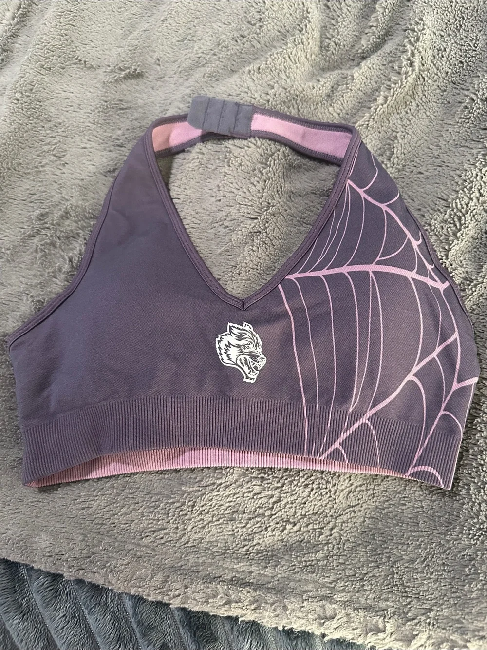 Darc Sport Purple Halter Bra Top with Pink Web Design